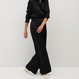 Mango Black Wide-Leg Trousers